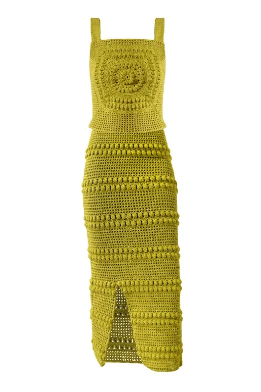 LIME GREEN KNITTED JUBILEE TOP AND SKIRT SET linen skirt relaxed