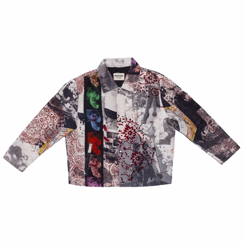 Printed "Notoriety" Twill Jacket Denim Jacket Leather Jacket Suede Jacket