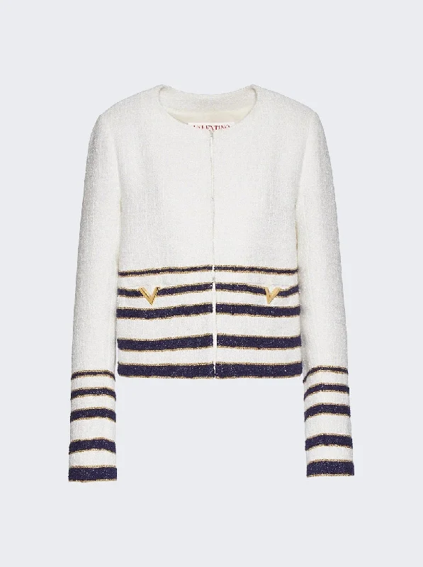 Embellished Striped BouclÃ Jacket Bomber Jacket Anorak Windbreaker