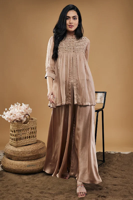 Azra Embellished Top With flared Pants Casual Track Pants