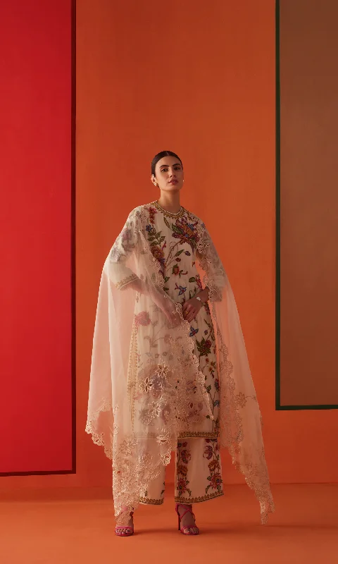 Ivory allover embroidered kurta with pants Classic Bootcut Trousers