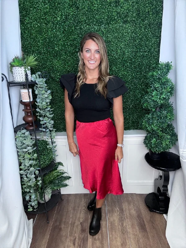 CLASSIC SATIN MIDI SKIRT WITH SIDE SLIT - WINE denim skirt classic