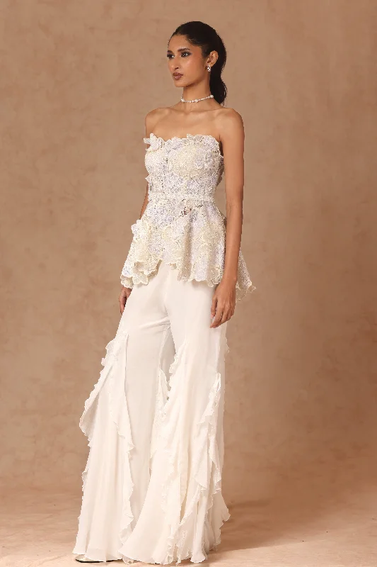 Ruffle Godet Pant Trendy High-Waist Trousers