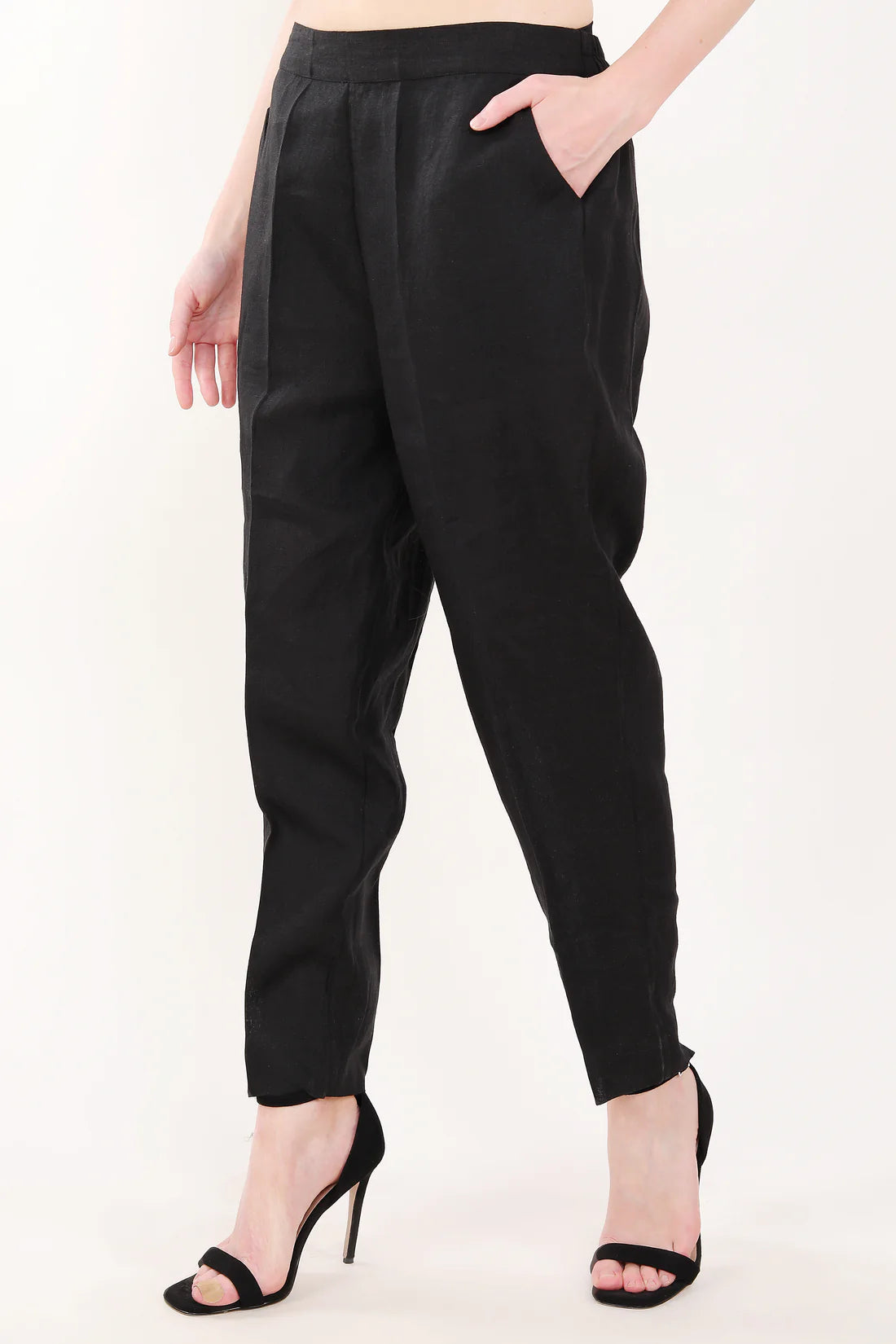 Black Pencil Pants Formal Linen Trousers
