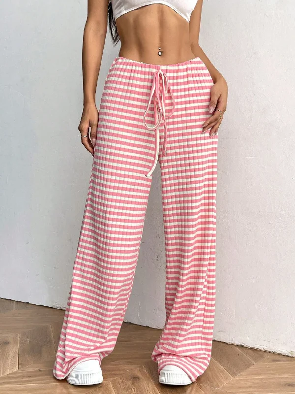 Hazel Blues® |  Tied Striped Wide Leg Pants Cozy Lounge Pants