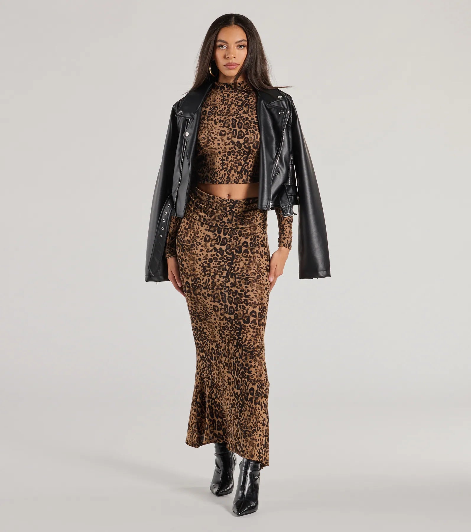 Bold Aura Leopard Print Knit Maxi Skirt corduroy skirt cozy