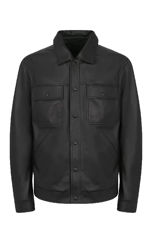 Levy Jacket in Black Nappa Leather Hooded Jacket Caped Jacket Shawl Collar Jacket