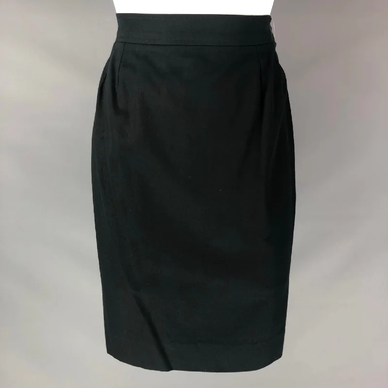 YVES SAINT LAURENT Size 8 Black Cotton Solid Pencil Below Knee Skirt denim skirt casual