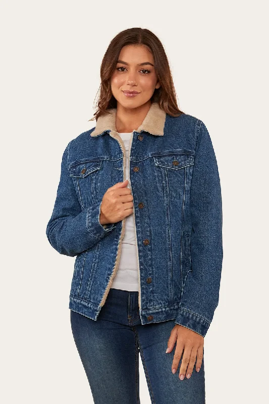 Killawarra Womens Jacket - Mid Wash Blue Front Pockets Side Pockets Patch Pockets