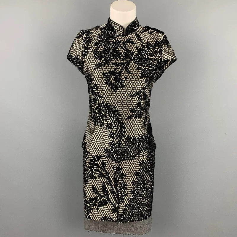 A.F. VANDERVORST Size 6 Black & Silver Jacquard Acetate Blend Skirt Set lightweight skirt design