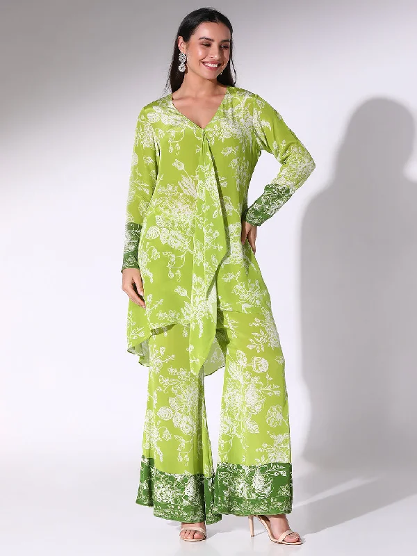 Lime Green Floral Tunic & Bell Pants Cozy Maternity Pants