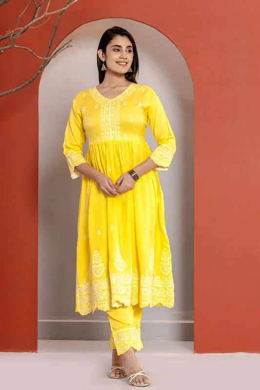 Yellow Kurti Pant Set Elegant Silk Pants