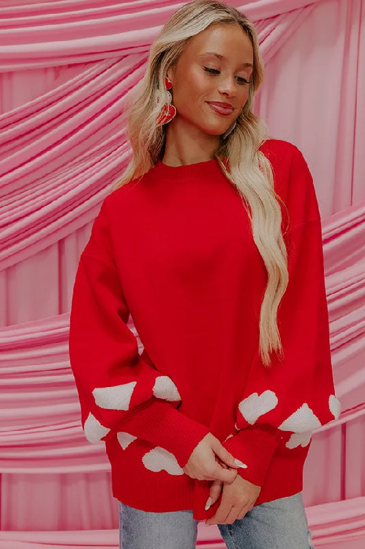Open Heart Knit Sweater in Red Notch Collar Peter Pan Collar Cowl Neck