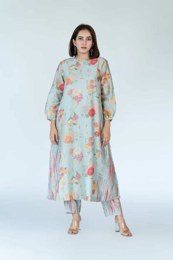 Summer Chanderi Kurta With Pants Set With Inner Stylish Casual Pants