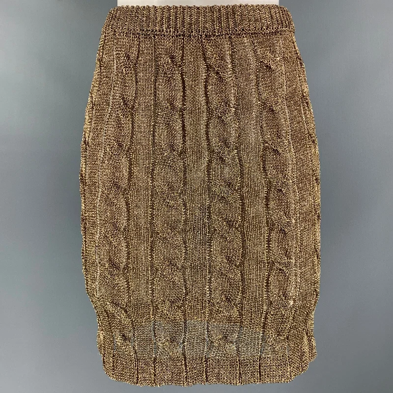 RALPH LAUREN Size S Gold Rayon Blend Cable Knit Knee-Length Skirt maxi skirt elegant