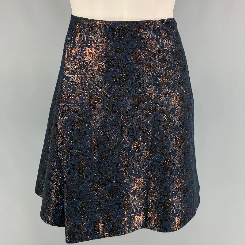 3.1 PHILLIP LIM Size 4 Navy Polyester Cotton Jacquard Wrap Skirt breathable skirt fabric