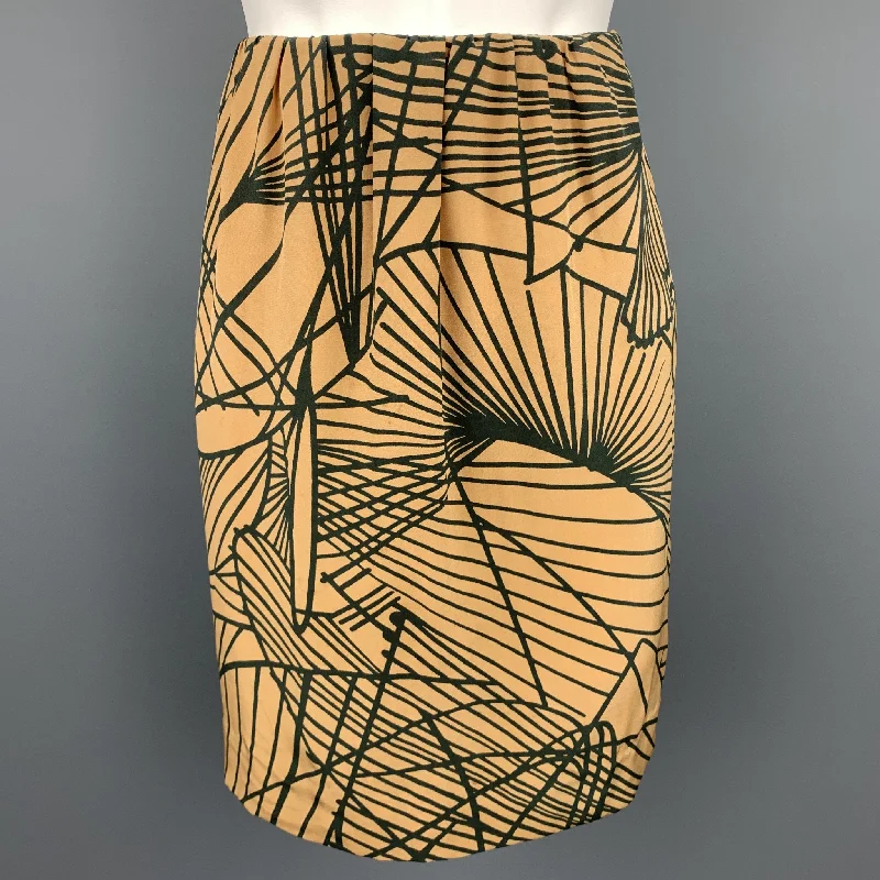 DRIES VAN NOTEN Size 4 Gold & Black Silk Print A-Line Skirt seamless skirt comfort