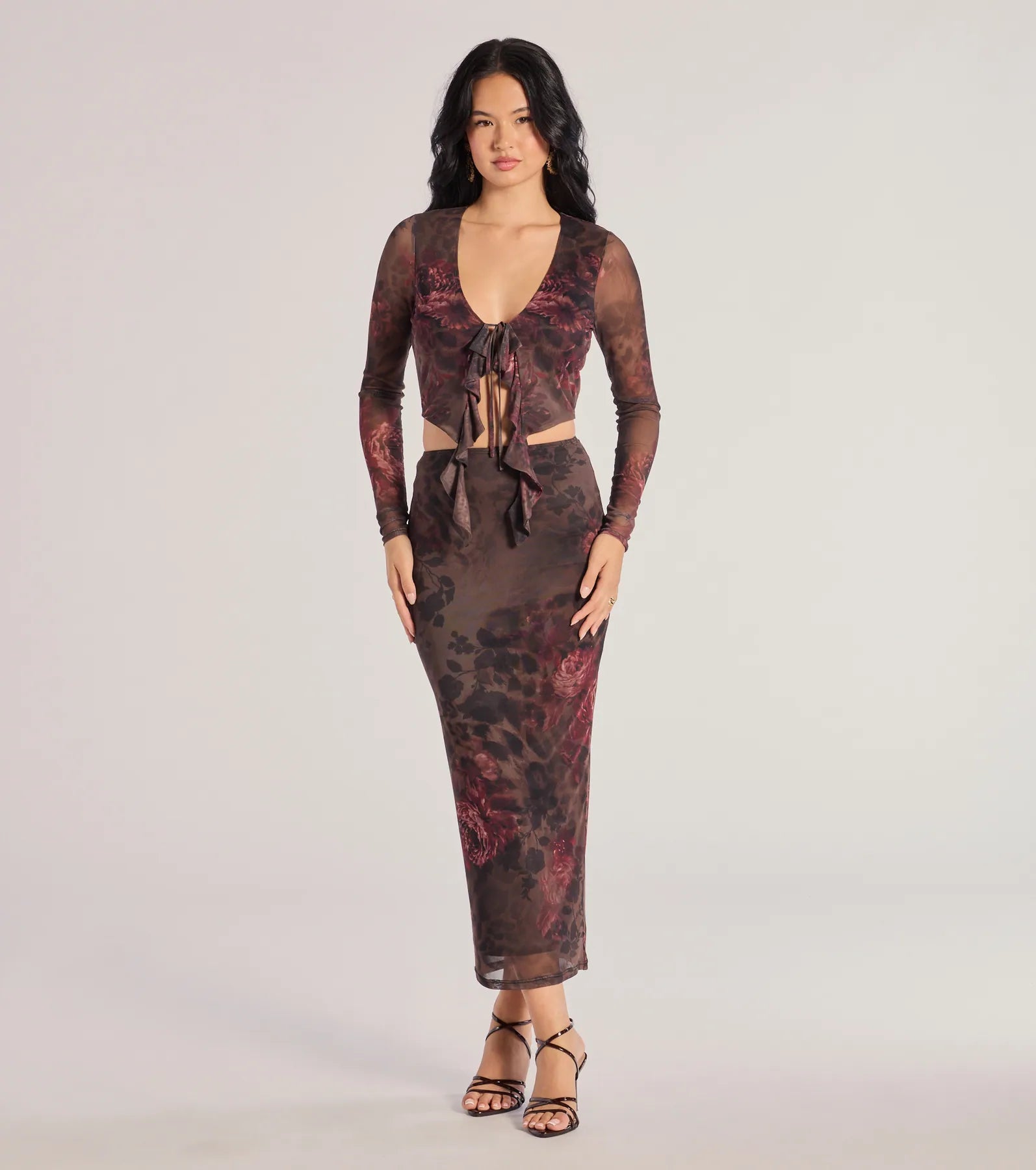 Wild Blossom Abstract Print Maxi Skirt silk skirt lustrous