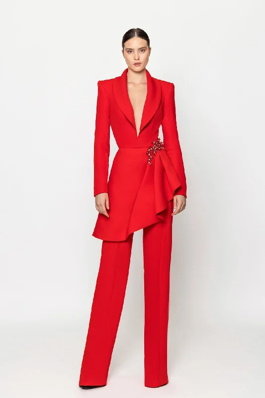 Asymmetrical crepe jacket with pants Lightweight Linen Pants