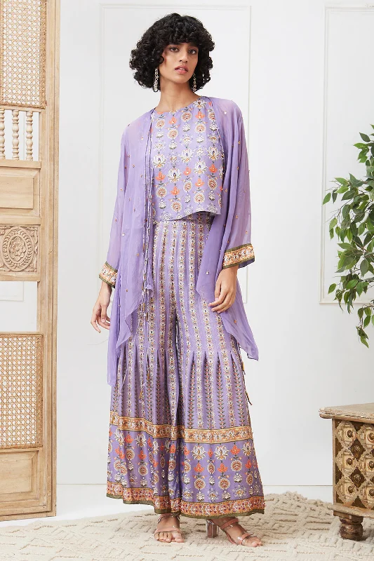 Tabriz Embroidered Pleated Pant Set With Jacket Chic Faux Leather Pants
