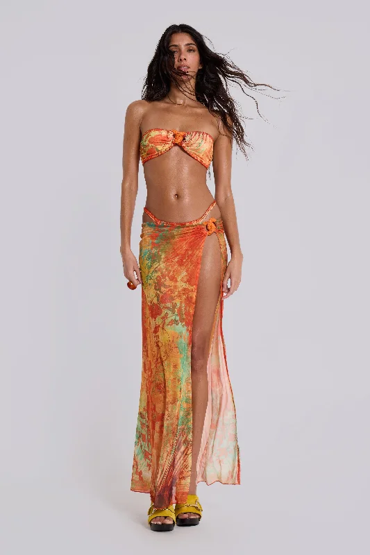 Mari Asymmetric Maxi Skirt With Rattan Trim high slit skirt