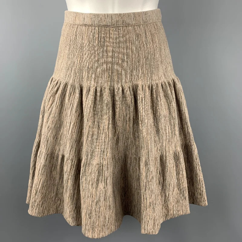 FENDI Size M Taupe Heathered Wool Blend Tiered Ruffle Skirt elastic waist skirt