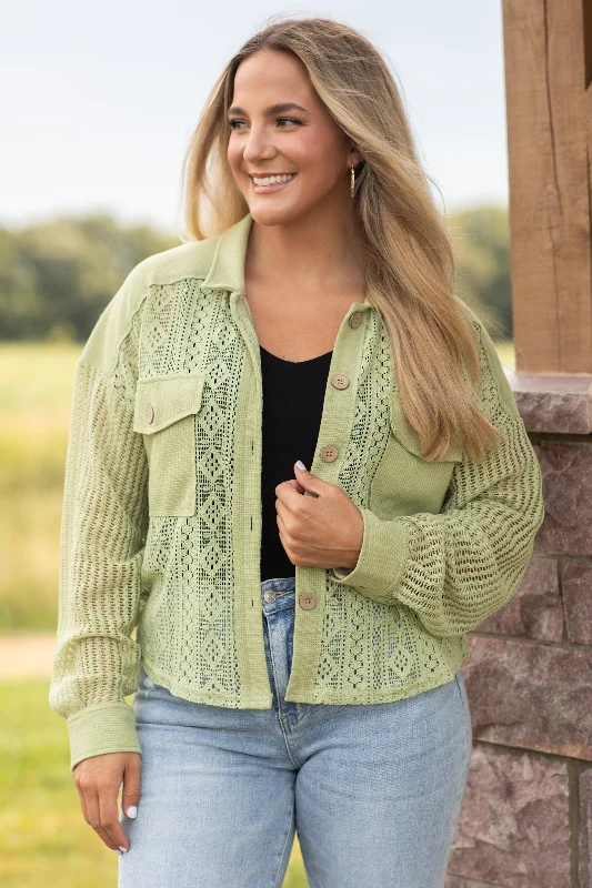 Sage Oversized Lace Detail Shirt Jacket Fleece Jacket Down Jacket Parka