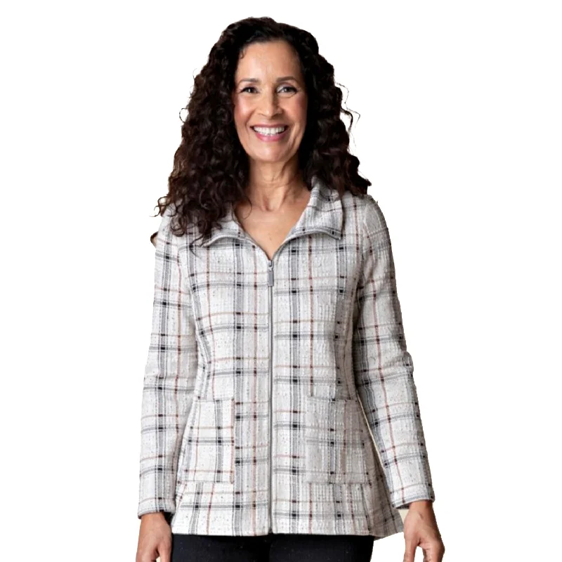 Women's Habitat Swing Jacket Windowpane Plaid Putty Notch Collar Peter Pan Collar Cowl Neck Women's Habitat Swing Jacket Windowpane Plaid Putty Notch Collar Peter Pan Collar Cowl Neck