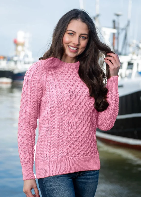 Ladies Slim-Fit Aran Sweater | Pink Mesh Sweater Canvas Denim