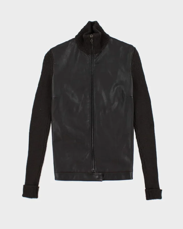 Vintage Prada Leather Knit Jacket - S Knit Jacket Woven Jacket Fleece Jacket