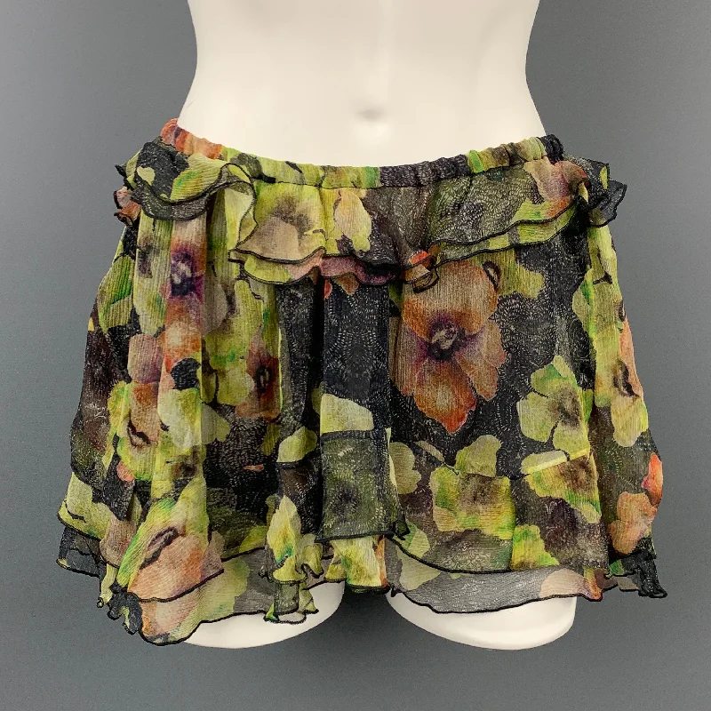 ISABEL MARANT Size 4 Black & Green Chiffon Floral Silk Skirt wool skirt warm