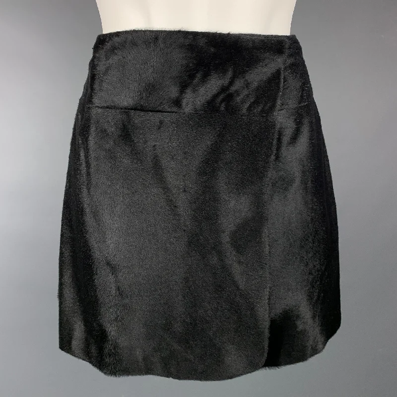 THEORY Size 2 Black Wool / Nylon Calf Hair Mini Skirt lace skirt intricate