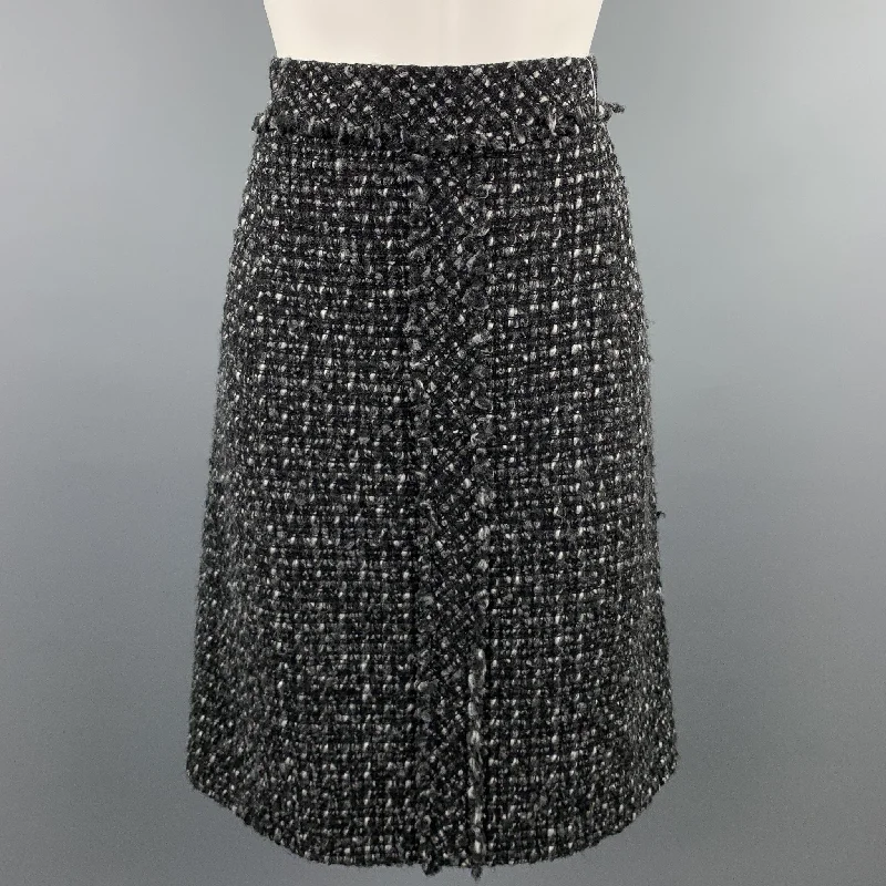 CAROLINA HERRERA Size 4 Black & Grey Boucle Textured Wool Blend Skirt chiffon skirt airy