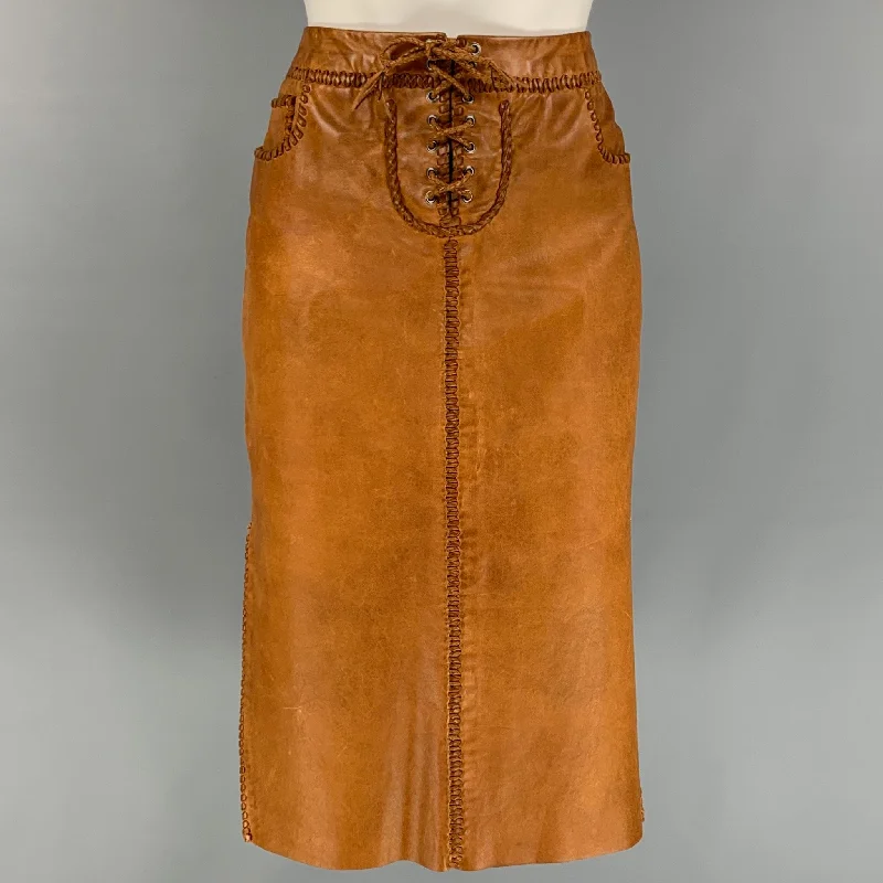 RALPH LAUREN Blue Label Size 6 Tan Leather Western Skirt chiffon skirt airy