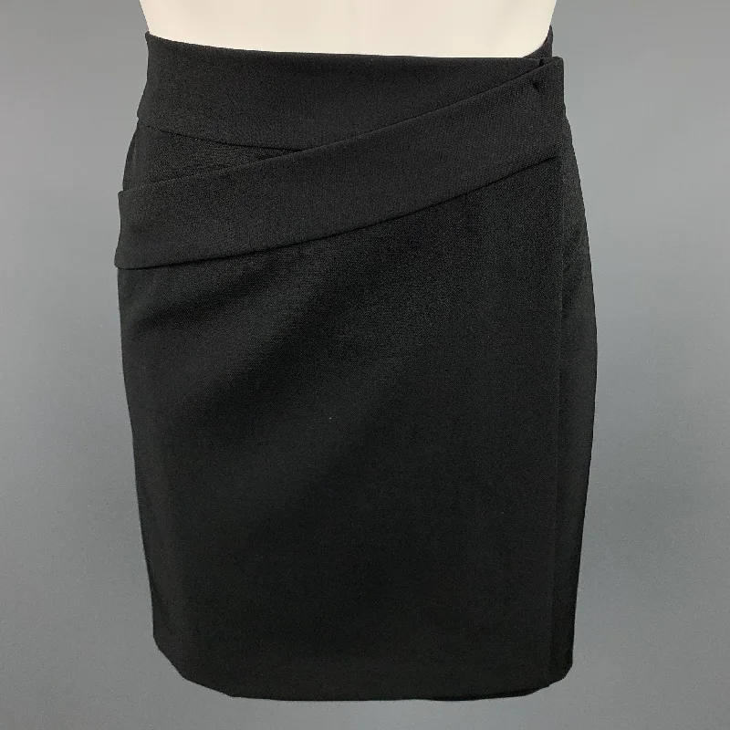 JIL SANDER Size 4 Black Twill Polyester A-Line Wrap Skirt denim skirt classic