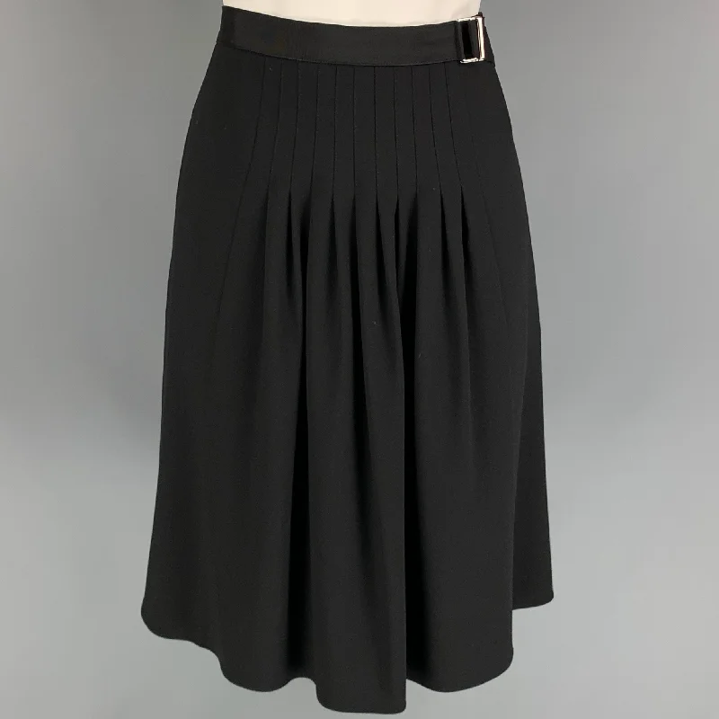 GIORGIO ARMANI Size 4 Black Wool Pleated Below Knee Skirt casual skirt length