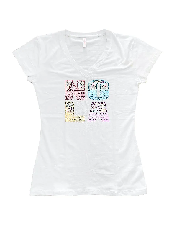 Rainbow Rhinestone NOLA Fitted T-Shirt