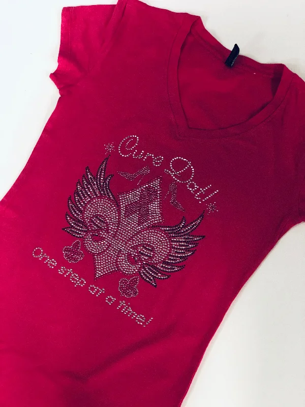 Cure Dat, One Step at a Time Rhinestone V-Neck T-Shirt