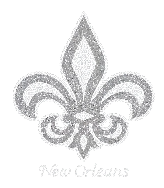 Fleur de Lis Silver Rhinestones with Silver Glitter Border Tshirt