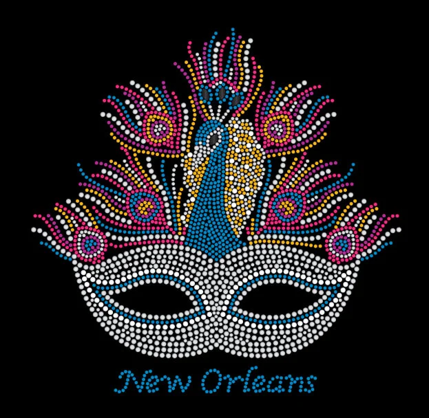 Mardi Gras Rhinestone Mask with Peacock Design