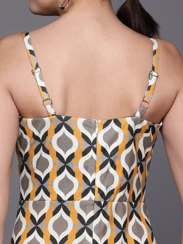 Women Mustard Geometric Corset Bodycon Dress