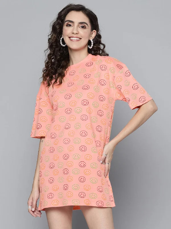 Women Pink Smiley T-Shirt Dress