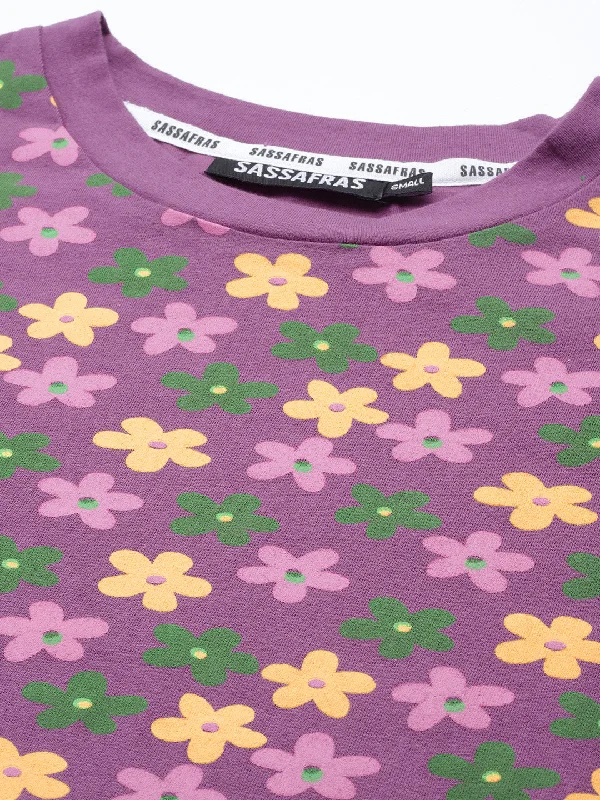 Women Purple Floral T-Shirt Dress