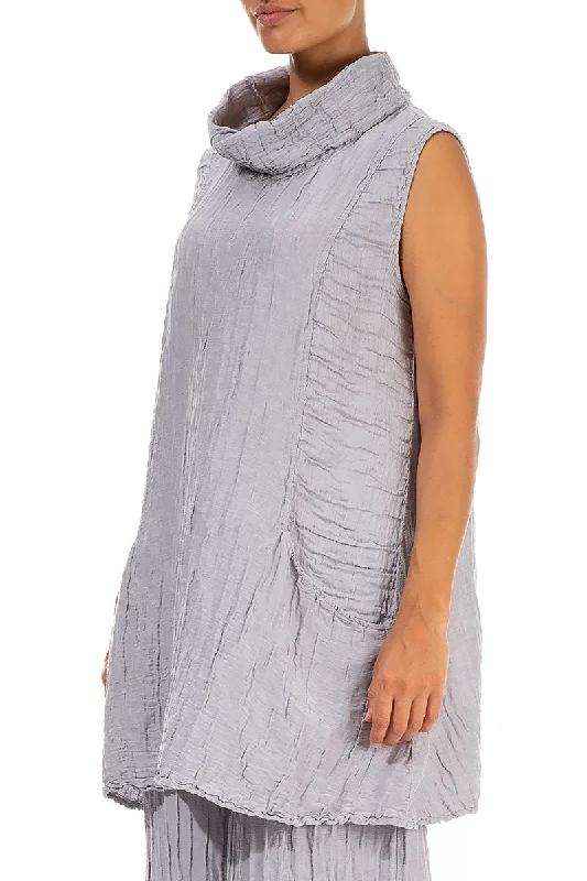 Cowl Neck Crinkled Lilac Grey Silk Tunic