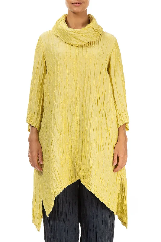 Detachable Collar Crinkled Cyber Lime Silk Tunic