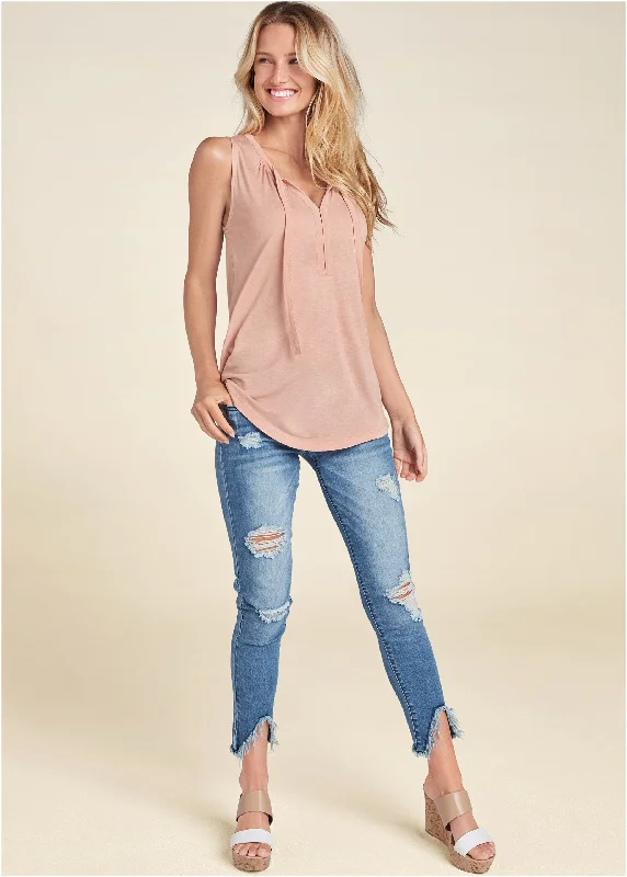 Tie detail casual top - Pink