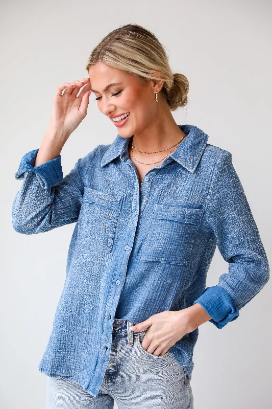 FINAL SALE - Morgan Denim Linen Button-Up Blouse - DU DEAL