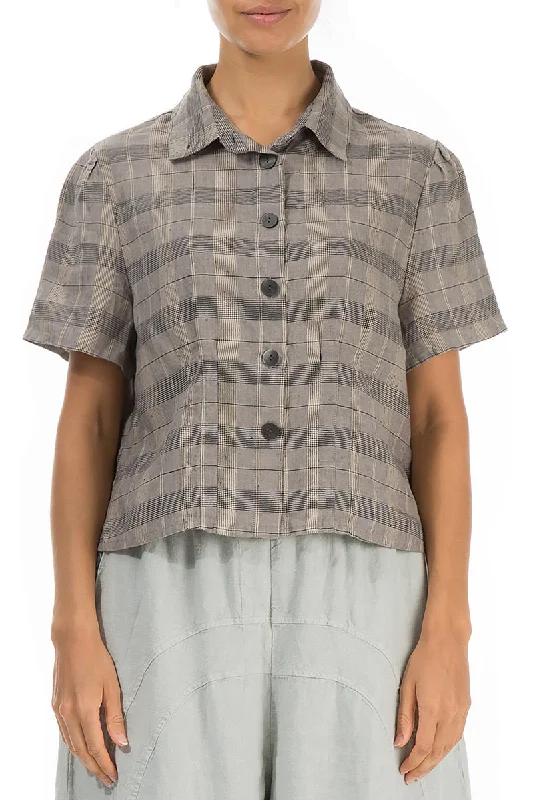 Pin Tucks Greige Check Linen Shirt