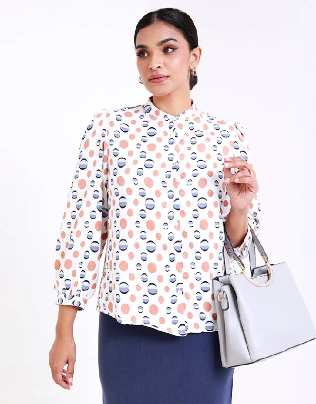 Polka Dot Printed Button Down Blouse