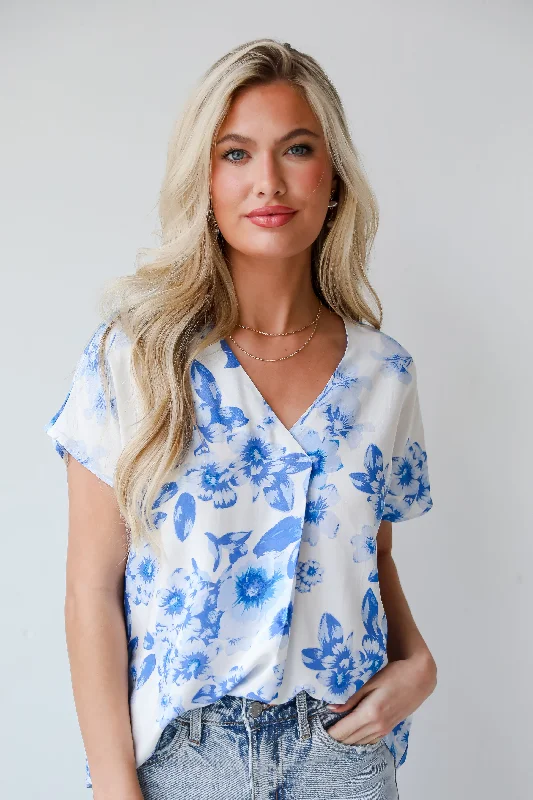 Precious Blossoms Blue Floral Blouse - DU DEAL